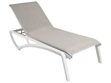 Grosfillex Sunset Aluminum Resin Glacier White Chaise Lounge in Beige GXUT247096