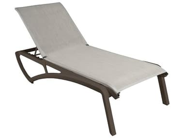 Grosfillex Sunset Sling Aluminum Resin Fusion Bronze Chaise Lounge in Beige GXUT320599
