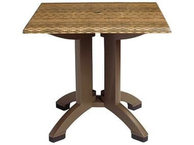 Grosfillex Atlanta Resin Wicker Decor 36'' Square Dining Table with Umbrella Hole GXUT375018