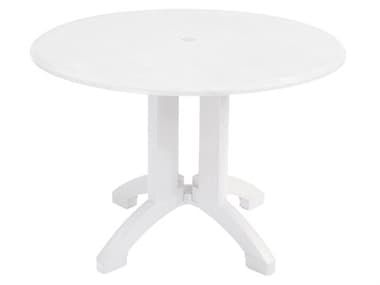 Grosfillex Atlanta Resin White 42'' Wide Round Dining Table with Umbrella Hole GXUT380004