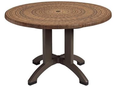 Grosfillex Atlanta Resin Wicker Decor 42'' Round Dining Table with Umbrella Hole GXUT380018