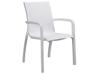 Grosfillex Sunset Sling Aluminum Glacier White Stacking Dining Arm Chair in White GXUT664096