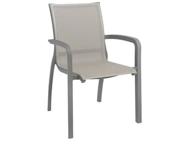 Grosfillex Sunset Sling Aluminum Platinum Gray Stacking Dining Arm Chair in Solid Gray GXUT664289