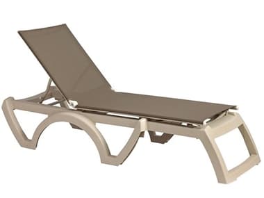 Grosfillex Jamaica Beach Sling Resin Sandstone Adjustable Chaise Lounge in Taupe GXUT679181
