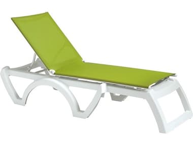 Grosfillex Jamaica Beach Sling Resin White Adjustable Chaise Lounge in Fern Green GXUT747152