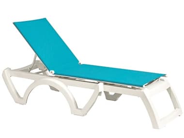 Grosfillex Jamaica Beach Sling Resin White Adjustable Chaise Lounge in Turquoise GXUT747241