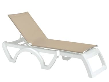 Grosfillex Jamaica Beach Sling Resin White Adjustable Chaise Lounge in Beige GXUT747552