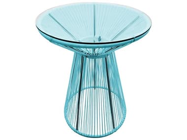 Harmonia Living Closeouts Acapulco Steel Woven Strap 31.25'' Round Glass Top Bar table HALHLACABT
