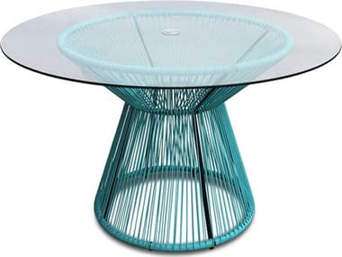 Harmonia Living Closeouts Acapulco Steel Woven Strap 48'' Round Glass Top Coffee table with Umbrella Hole HALHLACADT