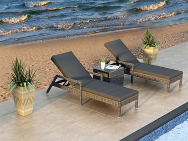 Harmonia Living District HDPE Wicker Textured Slate 3 Piece Reclining Chaise Lounge Set HALHLDISTS3RCLS