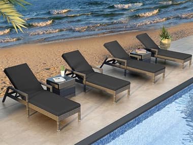 Harmonia Living District HDPE Wicker Textured Slate 6 Piece Curve Reclining Chaise Lounge Set HALHLDISTS6RCLS