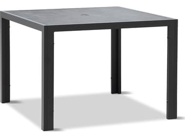 Harmonia Living Staple Aluminum 41.25'' Square Glass Top Dining table with Umbrella Hole HALHLSTA4SQDTAC