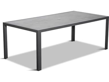 Harmonia Living Staple Aluminum 82.75''W x 41.25''D Rectangular Glass Top Dining table with Umbrella Hole HALHLSTA8RCDTAC