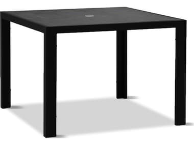 Harmonia Living Staple Aluminum 41.25'' Square Glass Top Dining table with Umbrella Hole HALHLSTABK4SQDTCAR