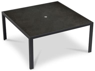 Harmonia Living Staple Aluminum 61'' Square Glass Top Dining table with Umbrella Hole HALHLSTABK8SQDTCAR