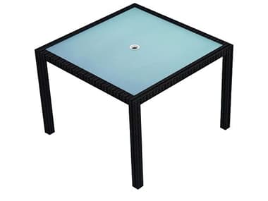 Harmonia Living Urbana Wicker 39.25'' Square Frosted Glass Top Dining table with Umbrella Hole HALHLURBNCB4SQDT