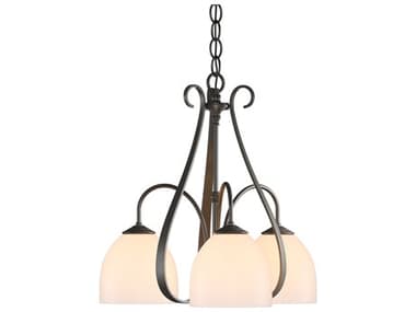 Hubbardton Forge Sweeping 18" Wide 3-Light Bronze Glass Bell Chandelier HBF101441