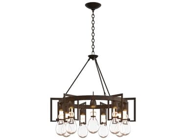 Hubbardton Forge Apothecary 34" Wide 9-Light Black Glass Chandelier HBF104360