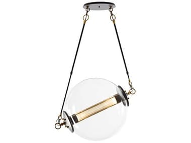 Hubbardton Forge Otto 20" 2-Light Brass Black Glass Globe Pendant HBF134405