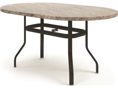 Homecrest Slate Aluminum 72''W x 42''D Oval Counter Table with Umbrella Hole HC374272BSL