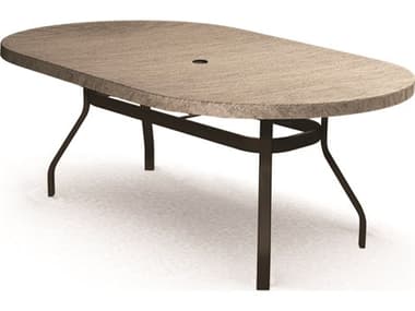 Homecrest Slate Aluminum 72''W x 42''D Oval Dining Table with Umbrella Hole HC374272DSL