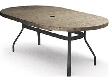 Homecrest Slate Natural Series Aluminum 72"W x 42"D Oval Dining Table with Umbrella Hole HC374272FSL