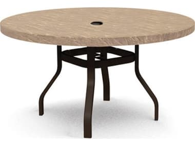 Homecrest Sandstone Aluminum 42'' Round Dining Table with Umbrella Hole HC3742RDSS