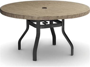 Homecrest Slate Natural Series Aluminum 42" Round Dining Table with Umbrella Hole HC3742RFSL