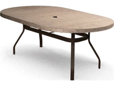 Homecrest Slate Aluminum 84''W x 44''D Oval Counter Table with Umbrella Hole HC374484BSL