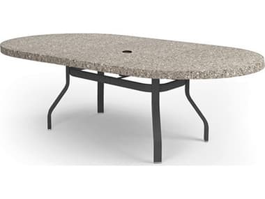 Homecrest Shadow Rock Natural Series Aluminum 84"W x 44"D Oval Dining Table with Umbrella Hole HC374484FSH