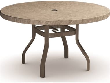 Homecrest Slate Aluminum 48'' Wide Round Dining Table with Umbrella Hole HC3748RDSL