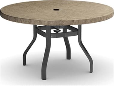 Homecrest Slate Natural Series Aluminum 48" Round Dining Table with Umbrella Hole HC3748RFSL