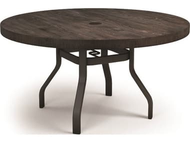 Homecrest Timber Aluminum 54'' Wide Round Dining Table with Umbrella Hole HC3754RDTM