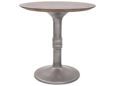 Howard Elliott Distressed Farm House Round Wood Brown Silver Dining Table HE110002