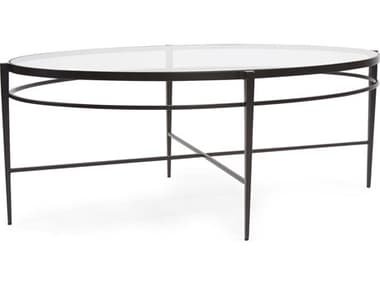 Howard Elliott Livingston Oval Glass Graphite Coffee Table HE27021