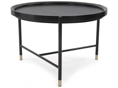 Howard Elliott Soho Round Wood Dark Ash Brass Coffee Table HE36063