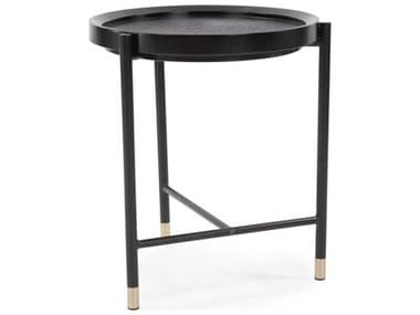 Howard Elliott Soho Round Wood Dark Ash Brass End Table HE36064