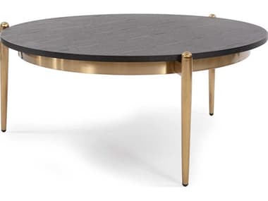 Howard Elliott Moderno Round Wood Black Gold Coffee Table HE38042