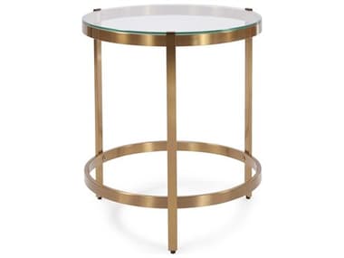 Howard Elliott 16" Round Glass Polished Brass End Table HE48133