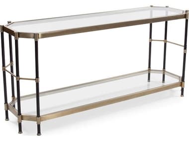 Howard Elliott Graham Rectangular Glass Black Gold Console Table HE58036