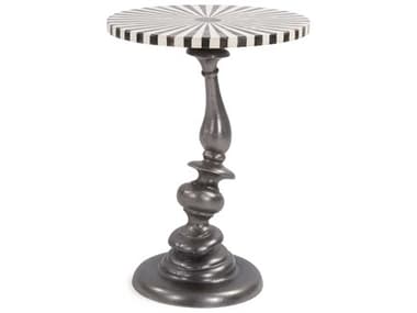 Howard Elliott Round Pewter Black White End Table HE81029