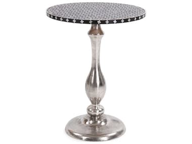 Howard Elliott Round Nickel Black White End Table HE81030