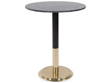 Howard Elliott 24" Round Polished Gold Black Marble Dining Table HE81032