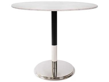 Howard Elliott Micca Round Marble White Gray Silver Dining Table HE81033