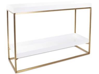 Howard Elliott Lyndhurst Rectangular Wood White Brass Console Table HE94150