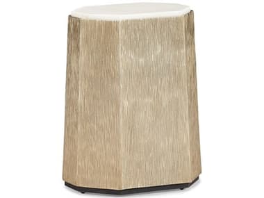 Hickory White Journey The World 18" Hexagon Marble Champagne Gold Textured Sydney Spot End Table HIW40321