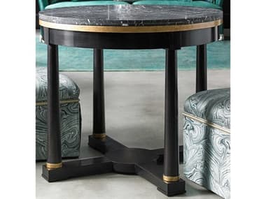 Hickory White Journey The World 42" Round Stone Black Tie Lacquer End Table HIW40329SMC