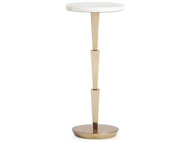 Hickory White Avanate Spot 10" Round Marble Honed Volakas Satin Brass End Table HIW72323