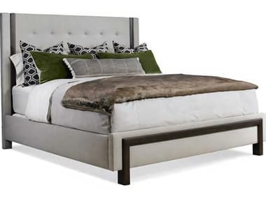 Hickory White Oasis Smoked Walnut Gray Hardwood Upholstered Natasha Queen Panel Bed HIW85511MC