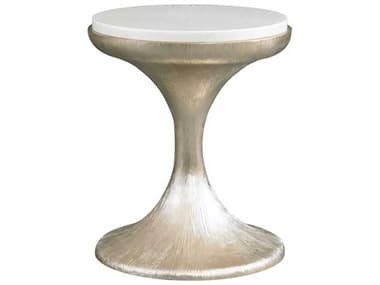 Hickory White A La Carte 20" Round Marble Champagne Gold Lilou End Table HIW90413